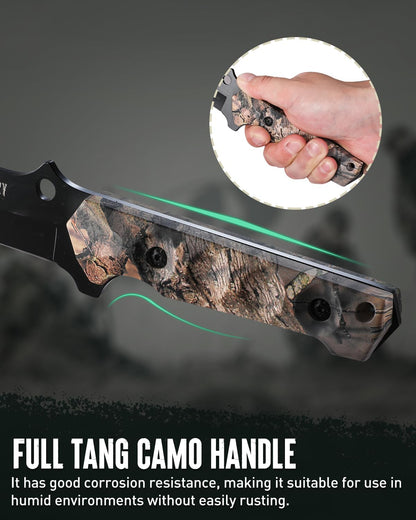 Fixed Blade Hunting Knife Set - 2 Piece, Sheath Included | Full Tang Handle Straight Edge and Gut Hook Blades Game Processing Knife