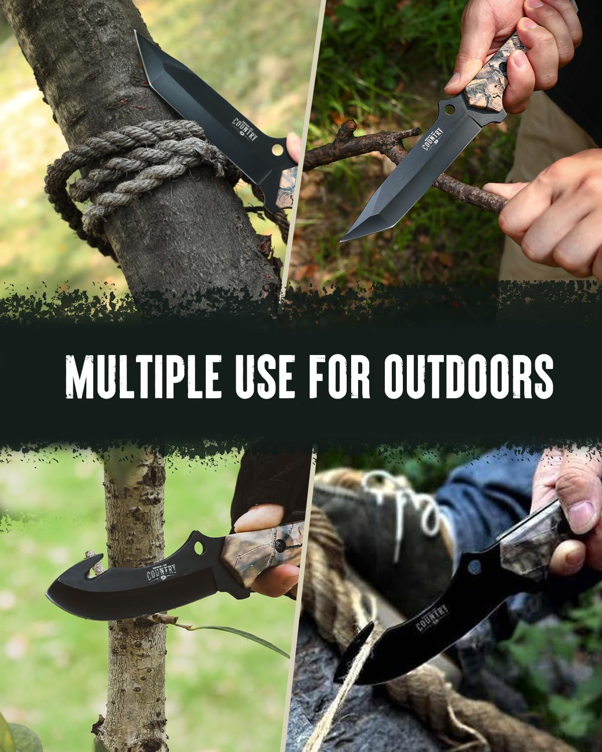 Fixed Blade Hunting Knife Set - 2 Piece, Sheath Included | Full Tang Handle Straight Edge and Gut Hook Blades Game Processing Knife