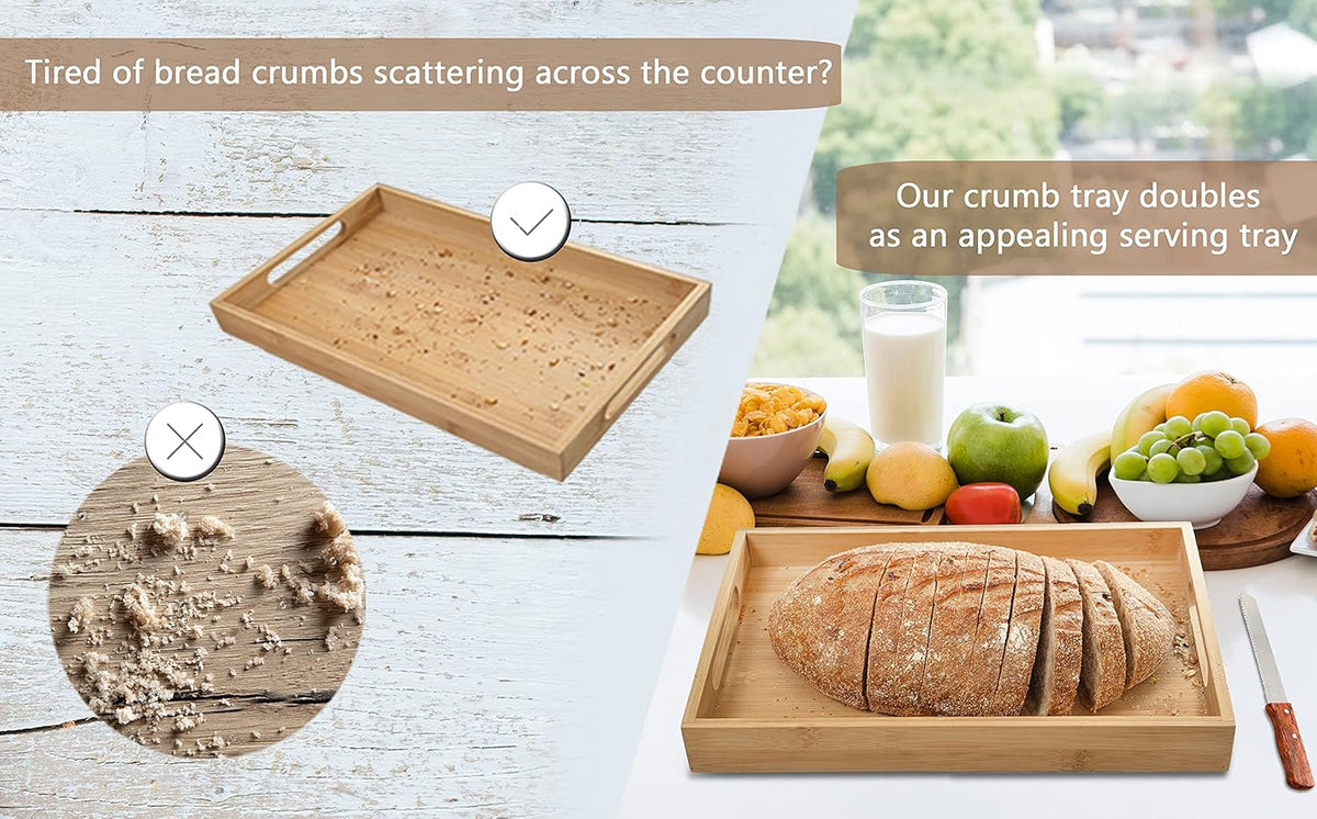 Bamboo Bread Slicer with Crumb Tray Bamboo Bread Cutter for Homemade Bread, Loaf Cakes, Bagels Slicer, 3 Slice Sizes, Adjustable, Compact, Foldable