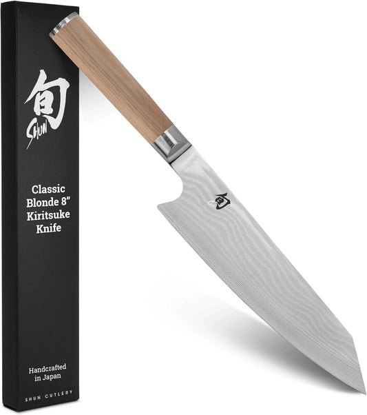 Classic Blonde 8" Kiritsuke Knife | Handcrafted Japanese Kitchen Knife, VG-MAX Core, Damascus Stainless Steel Cladding, Pakkawood Handle