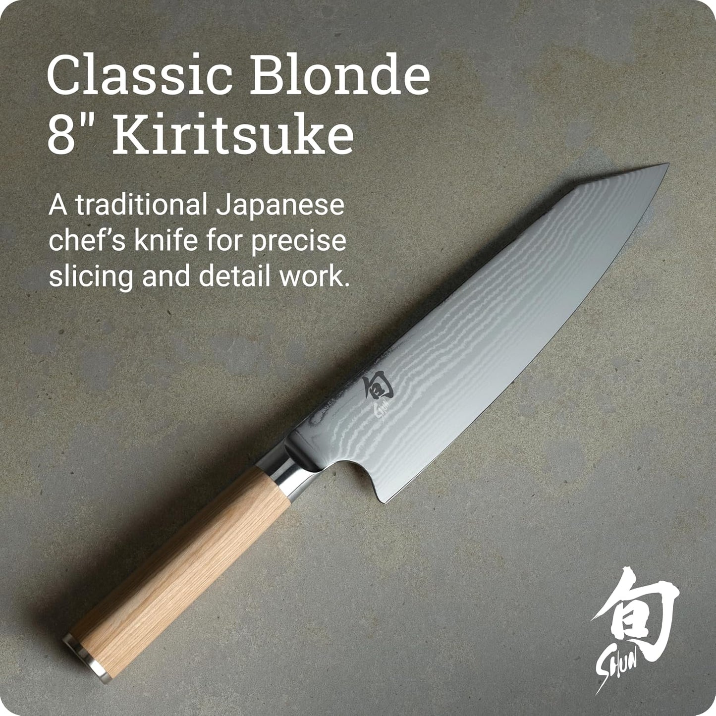 Classic Blonde 8" Kiritsuke Knife | Handcrafted Japanese Kitchen Knife, VG-MAX Core, Damascus Stainless Steel Cladding, Pakkawood Handle