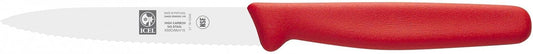 4 Inch Paring Knife, Serrated Edge - Point Tip - High Carbon German Stainless Steel Razor-Sharp Blade, Red Handle