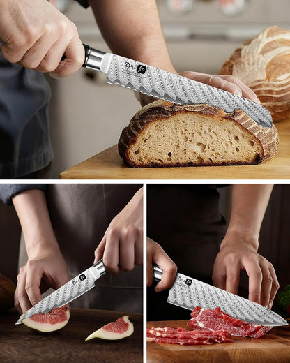 5PCS Damascus Knife Set, 5" Paring, 6" Boning, 7" Santoku, 8" Chef & Bread | 67-Layers Damascus Steel, Galaxy Pattern Resin Handle, All-in-One 5-Piece Kitchen Knife Set for All Daily Prep Tasks