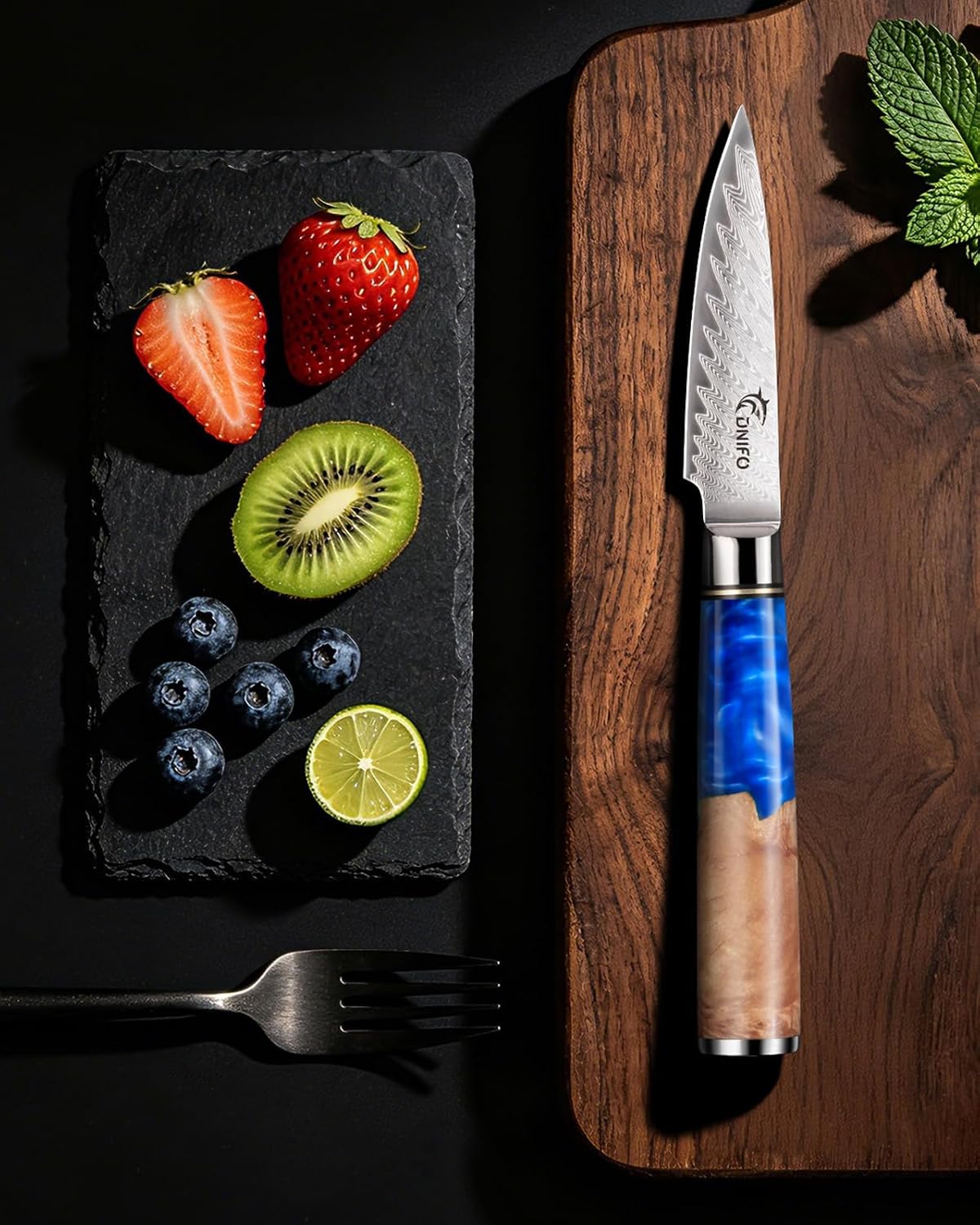 5PCS Damascus Knife Set, 5" Paring, 6" Boning, 7" Santoku, 8" Chef & Bread | 67-Layers Damascus Steel, Galaxy Pattern Resin Handle, All-in-One 5-Piece Kitchen Knife Set for All Daily Prep Tasks