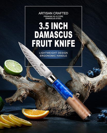 5PCS Damascus Knife Set, 5" Paring, 6" Boning, 7" Santoku, 8" Chef & Bread | 67-Layers Damascus Steel, Galaxy Pattern Resin Handle, All-in-One 5-Piece Kitchen Knife Set for All Daily Prep Tasks