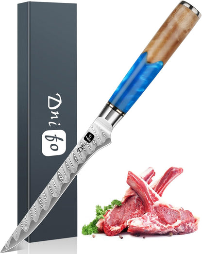 5PCS Damascus Knife Set, 5" Paring, 6" Boning, 7" Santoku, 8" Chef & Bread | 67-Layers Damascus Steel, Galaxy Pattern Resin Handle, All-in-One 5-Piece Kitchen Knife Set for All Daily Prep Tasks