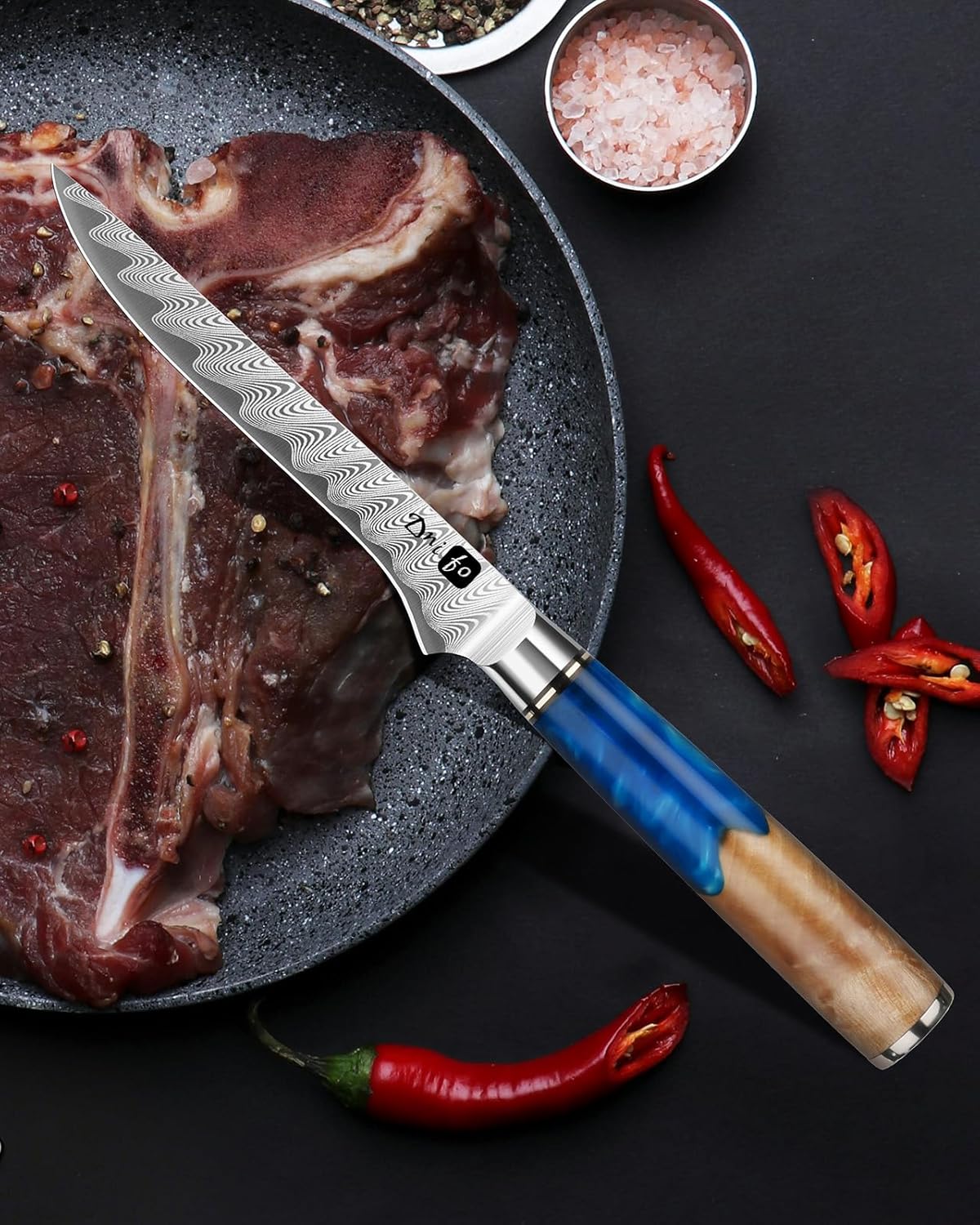 5PCS Damascus Knife Set, 5" Paring, 6" Boning, 7" Santoku, 8" Chef & Bread | 67-Layers Damascus Steel, Galaxy Pattern Resin Handle, All-in-One 5-Piece Kitchen Knife Set for All Daily Prep Tasks