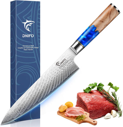 5PCS Damascus Knife Set, 5" Paring, 6" Boning, 7" Santoku, 8" Chef & Bread | 67-Layers Damascus Steel, Galaxy Pattern Resin Handle, All-in-One 5-Piece Kitchen Knife Set for All Daily Prep Tasks