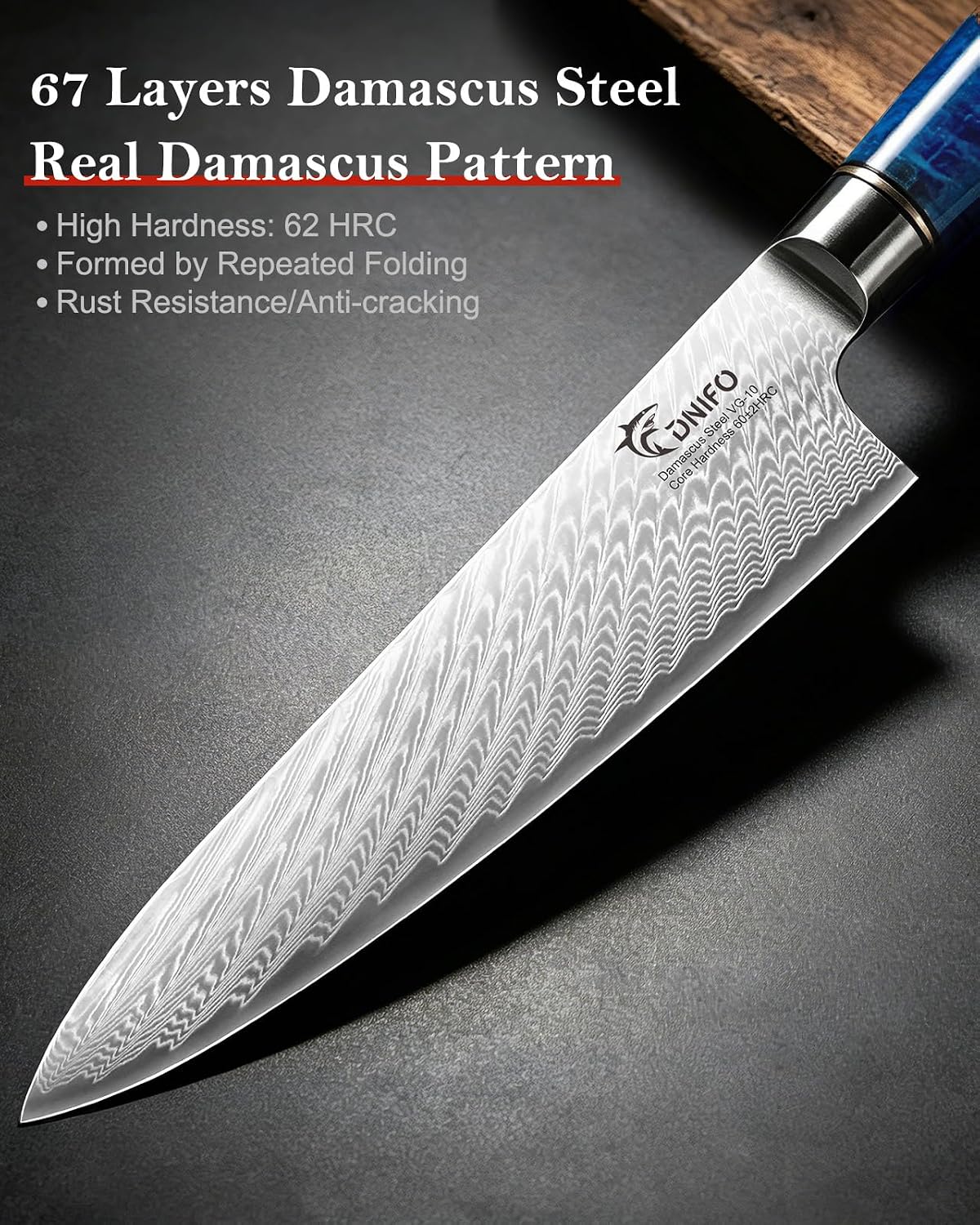 5PCS Damascus Knife Set, 5" Paring, 6" Boning, 7" Santoku, 8" Chef & Bread | 67-Layers Damascus Steel, Galaxy Pattern Resin Handle, All-in-One 5-Piece Kitchen Knife Set for All Daily Prep Tasks
