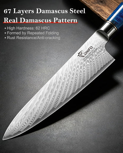 5PCS Damascus Knife Set, 5" Paring, 6" Boning, 7" Santoku, 8" Chef & Bread | 67-Layers Damascus Steel, Galaxy Pattern Resin Handle, All-in-One 5-Piece Kitchen Knife Set for All Daily Prep Tasks