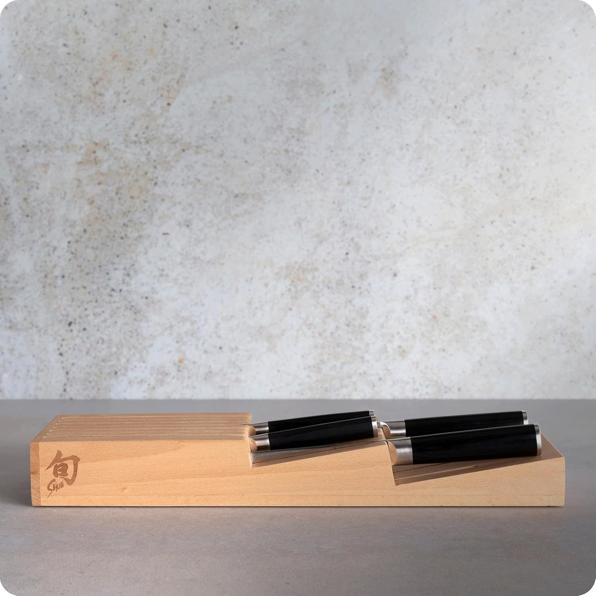 Classic 5 Piece In-Drawer Set, Includes 8" Chef's, 3.5" Paring, 6" Utility, 9" Bread Knife, & In-Drawer Tray, Handcrafted Japanese Knife Set, Damascus Stainless Steel Cladding, Pakkawood Handle