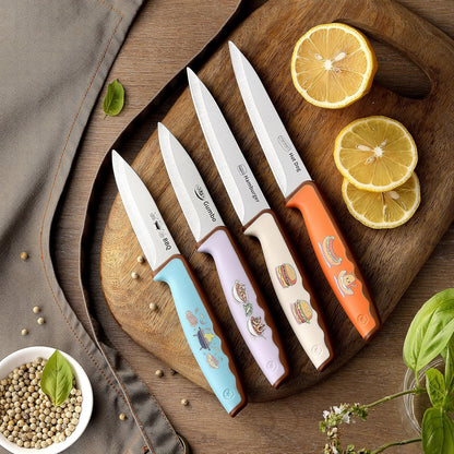 4PCS Paring Knife, Paring knives, 4.5 & 4 Inch Peeling Fruit and Vegetable Knife, Ultra Sharp Kitchen Knives, German Steel, PP Plastic Handle (Food-Themed Design)