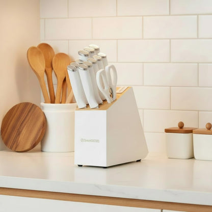 White Knife Set, 13 Pieces Knife Block Set with Built-in Sharpener Scissors for Kitchen Meat & Vegetable Cutting, Dishwasher Safe Knives Set Present for Family & Restaurant
