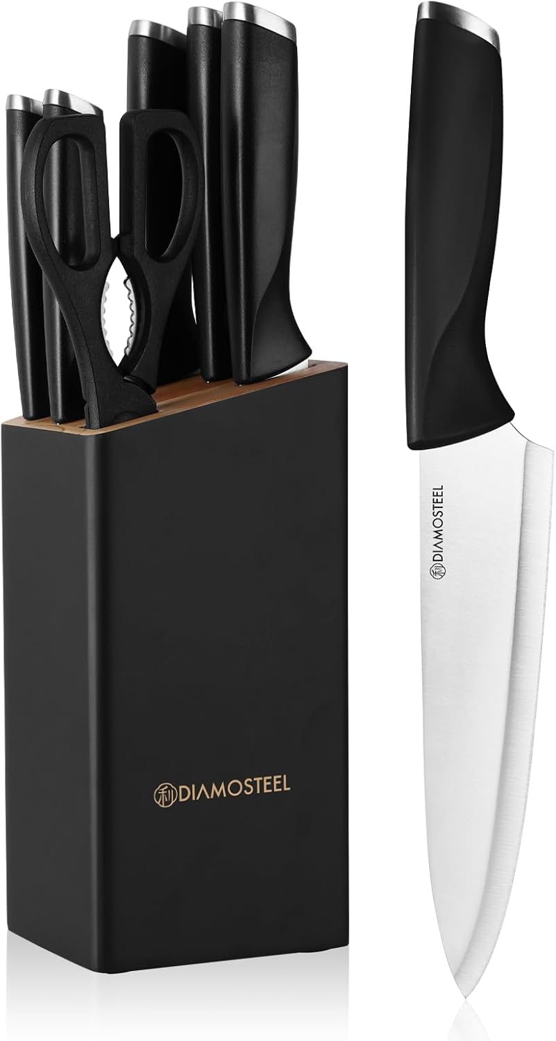 White Knife Set, 13 Pieces Knife Block Set with Built-in Sharpener Scissors for Kitchen Meat & Vegetable Cutting, Dishwasher Safe Knives Set Present for Family & Restaurant