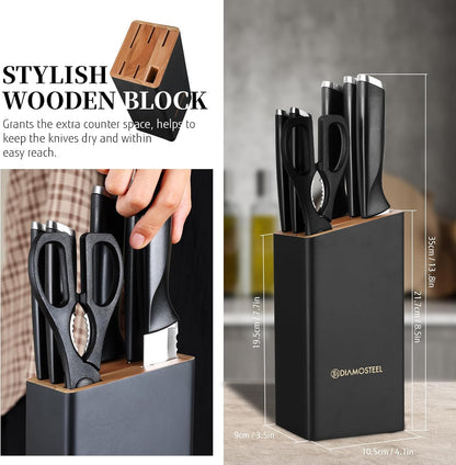 White Knife Set, 13 Pieces Knife Block Set with Built-in Sharpener Scissors for Kitchen Meat & Vegetable Cutting, Dishwasher Safe Knives Set Present for Family & Restaurant