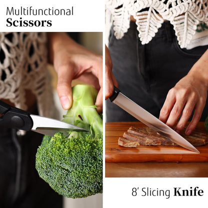 White Knife Set, 13 Pieces Knife Block Set with Built-in Sharpener Scissors for Kitchen Meat & Vegetable Cutting, Dishwasher Safe Knives Set Present for Family & Restaurant