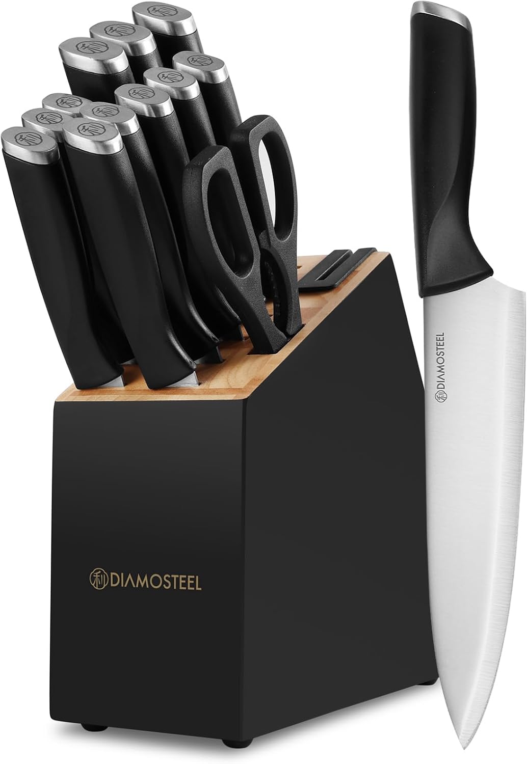 White Knife Set, 13 Pieces Knife Block Set with Built-in Sharpener Scissors for Kitchen Meat & Vegetable Cutting, Dishwasher Safe Knives Set Present for Family & Restaurant