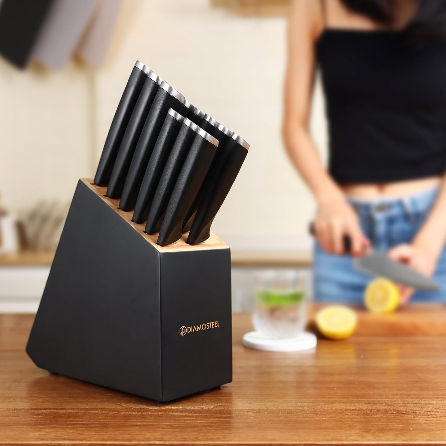 White Knife Set, 13 Pieces Knife Block Set with Built-in Sharpener Scissors for Kitchen Meat & Vegetable Cutting, Dishwasher Safe Knives Set Present for Family & Restaurant