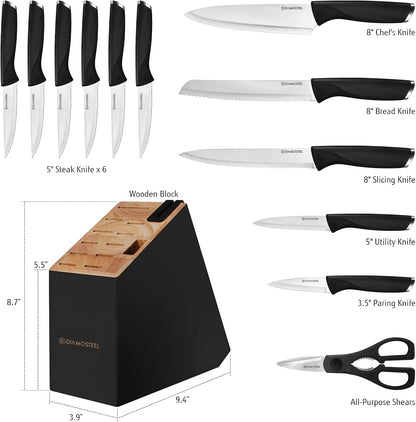 White Knife Set, 13 Pieces Knife Block Set with Built-in Sharpener Scissors for Kitchen Meat & Vegetable Cutting, Dishwasher Safe Knives Set Present for Family & Restaurant