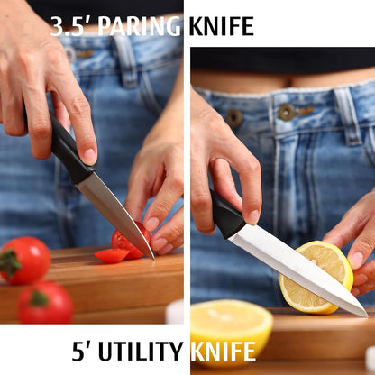 White Knife Set, 13 Pieces Knife Block Set with Built-in Sharpener Scissors for Kitchen Meat & Vegetable Cutting, Dishwasher Safe Knives Set Present for Family & Restaurant
