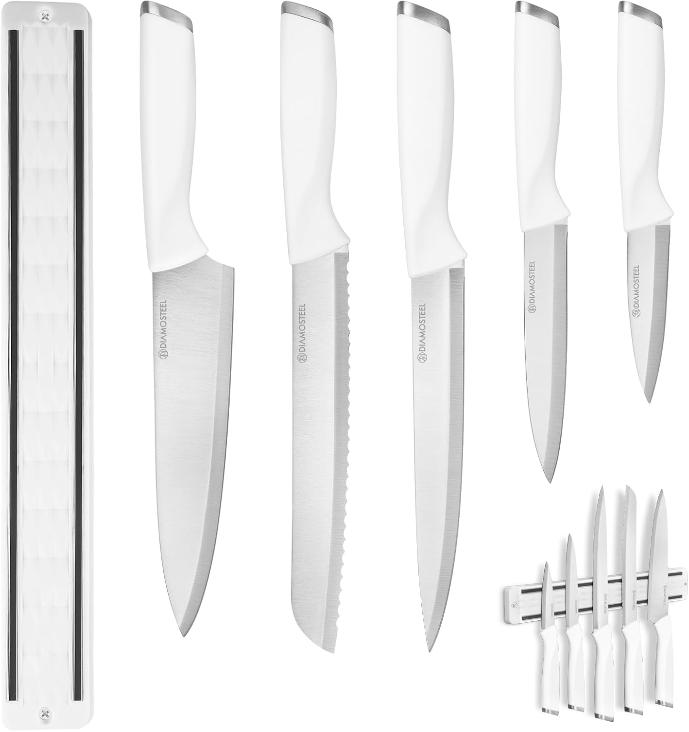 White Knife Set, 13 Pieces Knife Block Set with Built-in Sharpener Scissors for Kitchen Meat & Vegetable Cutting, Dishwasher Safe Knives Set Present for Family & Restaurant