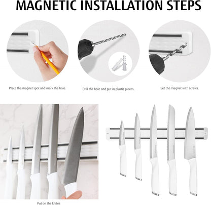 White Knife Set, 13 Pieces Knife Block Set with Built-in Sharpener Scissors for Kitchen Meat & Vegetable Cutting, Dishwasher Safe Knives Set Present for Family & Restaurant