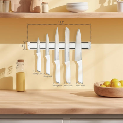 White Knife Set, 13 Pieces Knife Block Set with Built-in Sharpener Scissors for Kitchen Meat & Vegetable Cutting, Dishwasher Safe Knives Set Present for Family & Restaurant