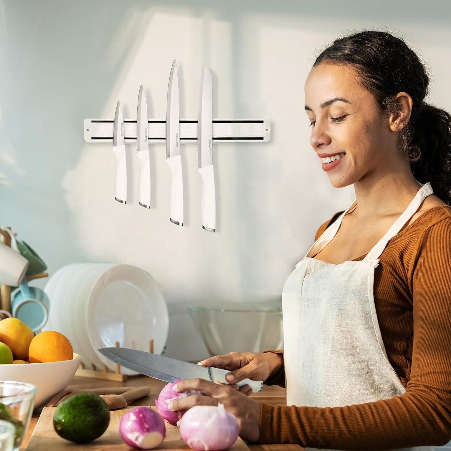 White Knife Set, 13 Pieces Knife Block Set with Built-in Sharpener Scissors for Kitchen Meat & Vegetable Cutting, Dishwasher Safe Knives Set Present for Family & Restaurant