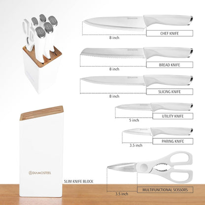 White Knife Set, 13 Pieces Knife Block Set with Built-in Sharpener Scissors for Kitchen Meat & Vegetable Cutting, Dishwasher Safe Knives Set Present for Family & Restaurant