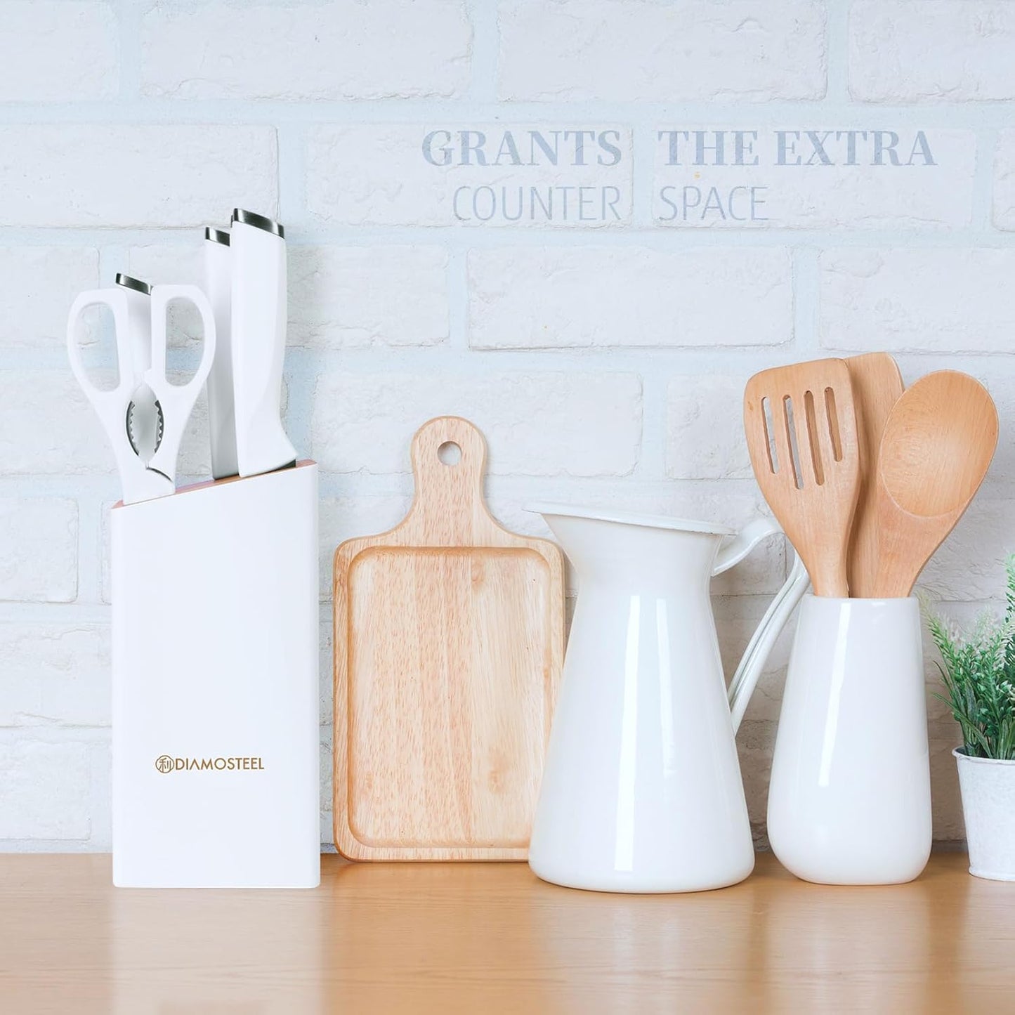 White Knife Set, 13 Pieces Knife Block Set with Built-in Sharpener Scissors for Kitchen Meat & Vegetable Cutting, Dishwasher Safe Knives Set Present for Family & Restaurant