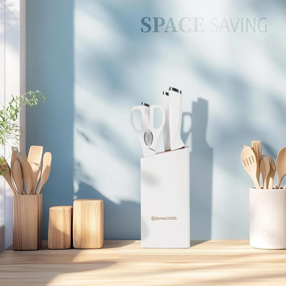 White Knife Set, 13 Pieces Knife Block Set with Built-in Sharpener Scissors for Kitchen Meat & Vegetable Cutting, Dishwasher Safe Knives Set Present for Family & Restaurant