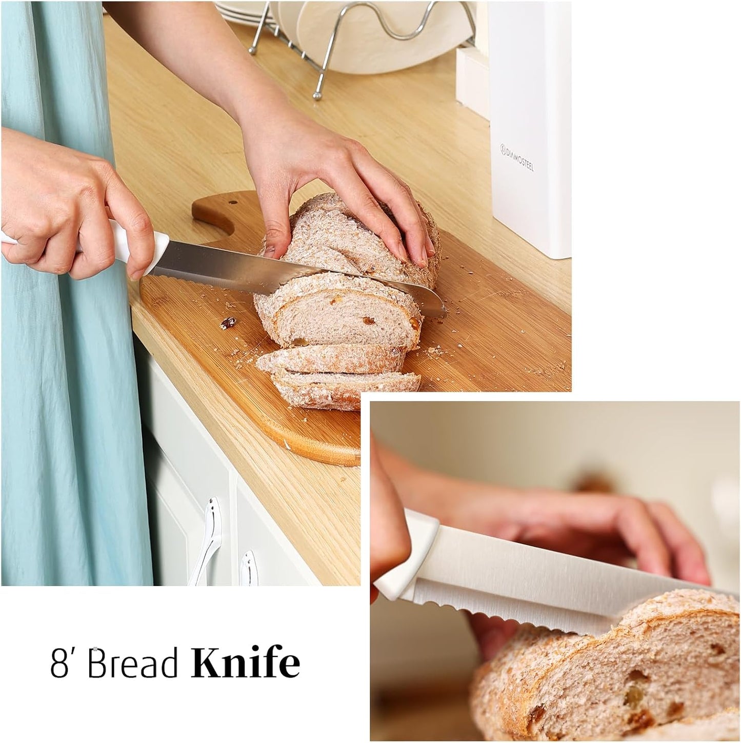 White Knife Set, 13 Pieces Knife Block Set with Built-in Sharpener Scissors for Kitchen Meat & Vegetable Cutting, Dishwasher Safe Knives Set Present for Family & Restaurant