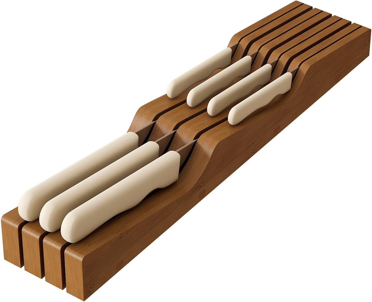 In-Drawer Knife Block Organizer - Bamboo Wood Drawer Knife Organizer-Protecting Knife Organizer Block (Not Included) (Natural, 7 Knives Dock)