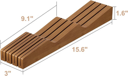 In-Drawer Knife Block Organizer - Bamboo Wood Drawer Knife Organizer-Protecting Knife Organizer Block (Not Included) (Natural, 7 Knives Dock)