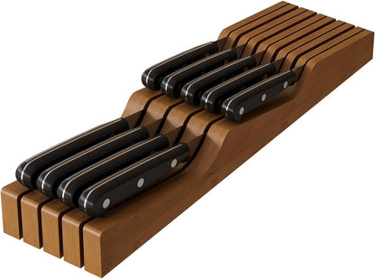 In-Drawer Knife Block Organizer - Bamboo Wood Drawer Knife Organizer-Protecting Knife Organizer Block (Not Included) (Natural, 7 Knives Dock)
