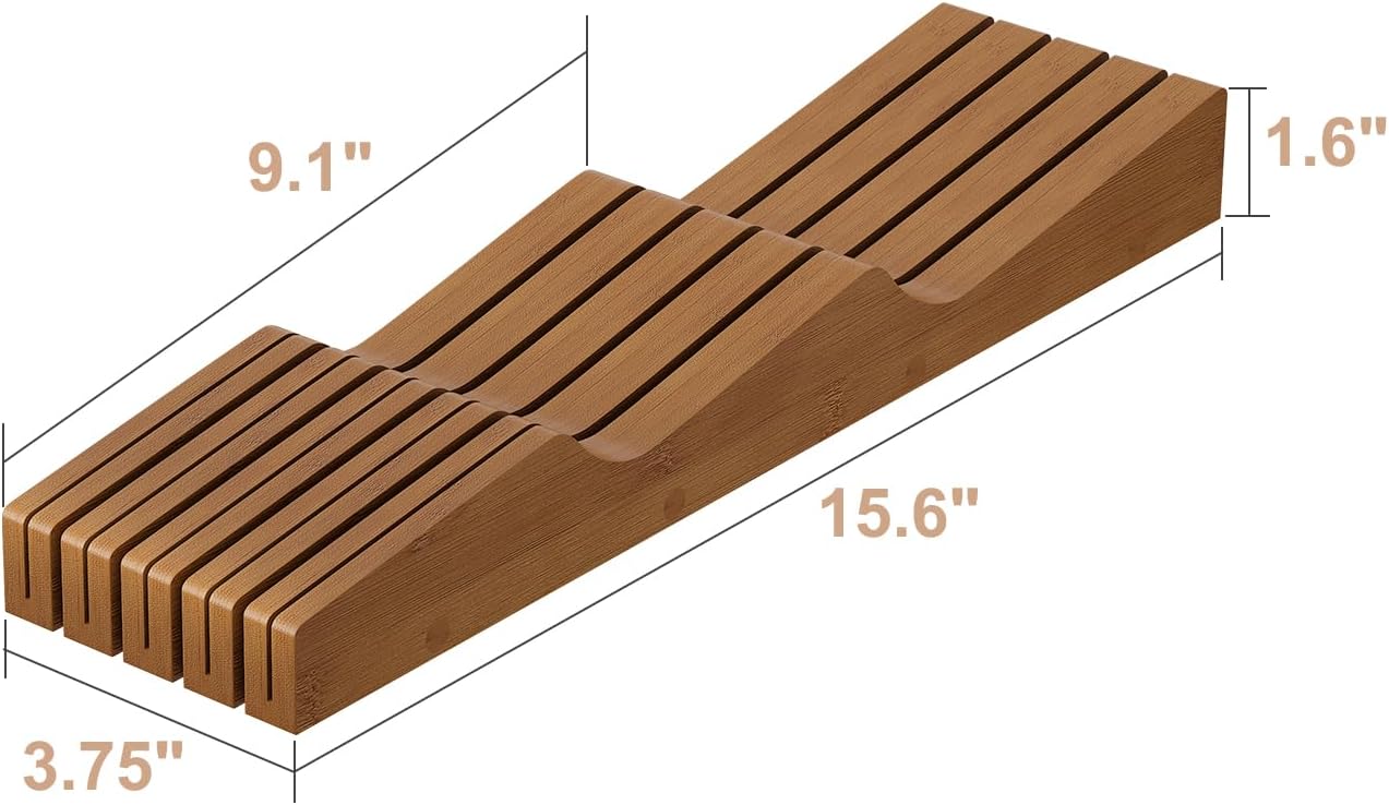 In-Drawer Knife Block Organizer - Bamboo Wood Drawer Knife Organizer-Protecting Knife Organizer Block (Not Included) (Natural, 7 Knives Dock)