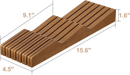In-Drawer Knife Block Organizer - Bamboo Wood Drawer Knife Organizer-Protecting Knife Organizer Block (Not Included) (Natural, 7 Knives Dock)
