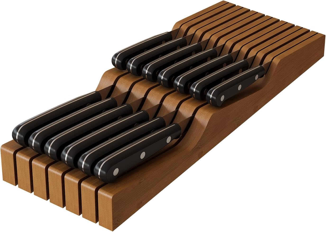 In-Drawer Knife Block Organizer - Bamboo Wood Drawer Knife Organizer-Protecting Knife Organizer Block (Not Included) (Natural, 7 Knives Dock)