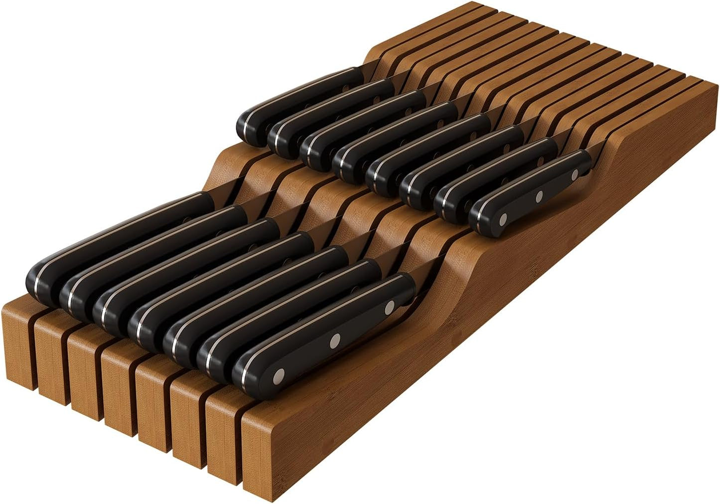 In-Drawer Knife Block Organizer - Bamboo Wood Drawer Knife Organizer-Protecting Knife Organizer Block (Not Included) (Natural, 7 Knives Dock)
