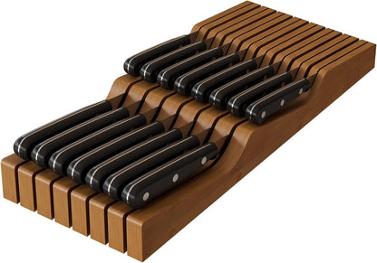In-Drawer Knife Block Organizer - Bamboo Wood Drawer Knife Organizer-Protecting Knife Organizer Block (Not Included) (Natural, 7 Knives Dock)