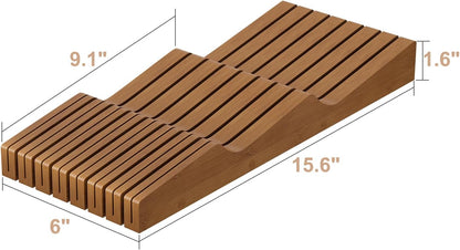 In-Drawer Knife Block Organizer - Bamboo Wood Drawer Knife Organizer-Protecting Knife Organizer Block (Not Included) (Natural, 7 Knives Dock)