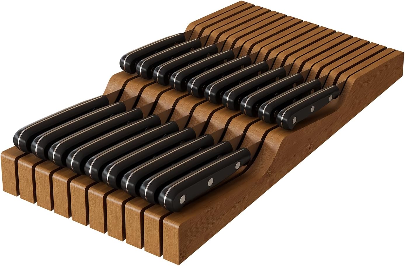 In-Drawer Knife Block Organizer - Bamboo Wood Drawer Knife Organizer-Protecting Knife Organizer Block (Not Included) (Natural, 7 Knives Dock)