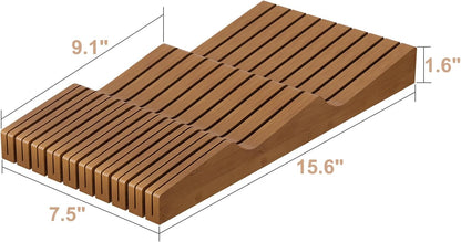 In-Drawer Knife Block Organizer - Bamboo Wood Drawer Knife Organizer-Protecting Knife Organizer Block (Not Included) (Natural, 7 Knives Dock)