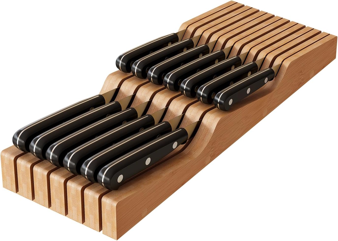 In-Drawer Knife Block Organizer - Bamboo Wood Drawer Knife Organizer-Protecting Knife Organizer Block (Not Included) (Natural, 7 Knives Dock)
