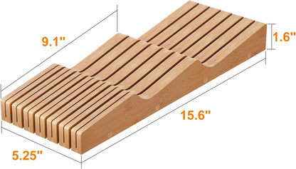 In-Drawer Knife Block Organizer - Bamboo Wood Drawer Knife Organizer-Protecting Knife Organizer Block (Not Included) (Natural, 7 Knives Dock)