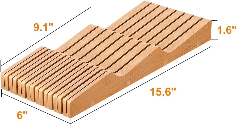 In-Drawer Knife Block Organizer - Bamboo Wood Drawer Knife Organizer-Protecting Knife Organizer Block (Not Included) (Natural, 7 Knives Dock)