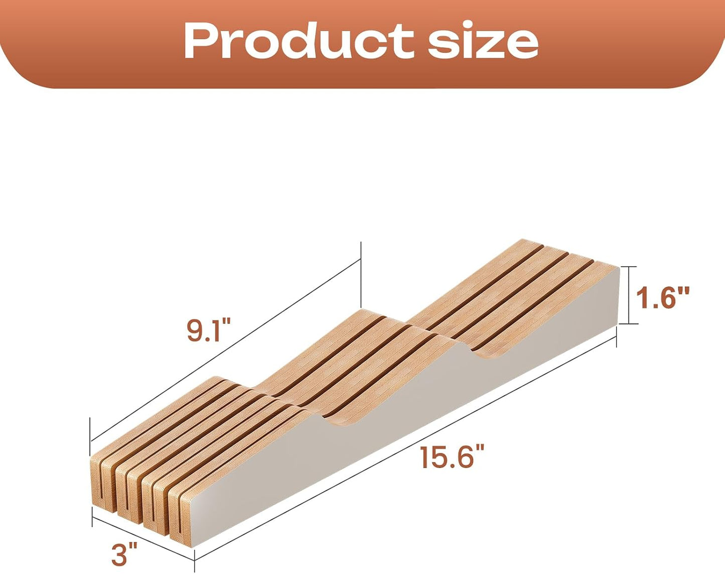 In-Drawer Knife Block Organizer - Bamboo Wood Drawer Knife Organizer-Protecting Knife Organizer Block (Not Included) (Natural, 7 Knives Dock)
