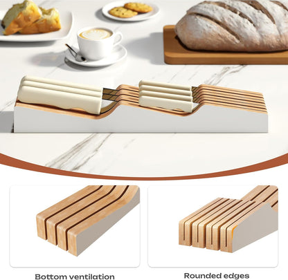 In-Drawer Knife Block Organizer - Bamboo Wood Drawer Knife Organizer-Protecting Knife Organizer Block (Not Included) (Natural, 7 Knives Dock)