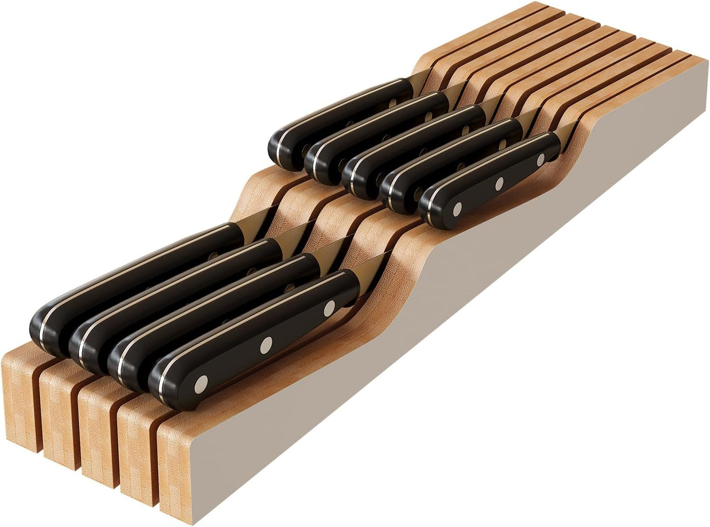 In-Drawer Knife Block Organizer - Bamboo Wood Drawer Knife Organizer-Protecting Knife Organizer Block (Not Included) (Natural, 7 Knives Dock)