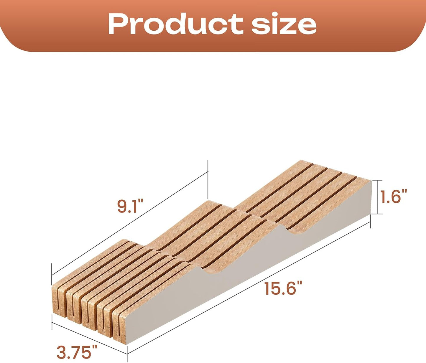 In-Drawer Knife Block Organizer - Bamboo Wood Drawer Knife Organizer-Protecting Knife Organizer Block (Not Included) (Natural, 7 Knives Dock)